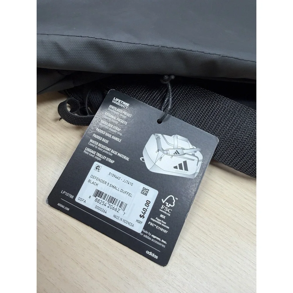 Adidas Defender 5 Small Duffel / Gym Bag Black/White  17
